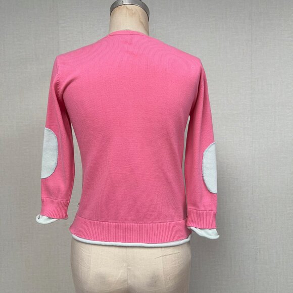 NWT Deadstock 2000s Coquette Color Blocked Elbow Patch Cardigan Sweater Large - Picture 4 of 4